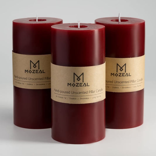 MOZEAL bougie pilier face rouge foncé montre finition lisse et ambiance