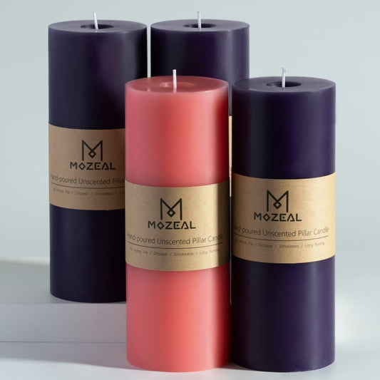 MOZEAL bougie pilier face montrant silhouette propre et avantage durée