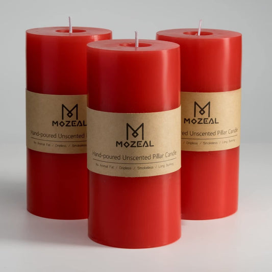 MOZEAL bougie pilier face montrant finition rustique et décoration