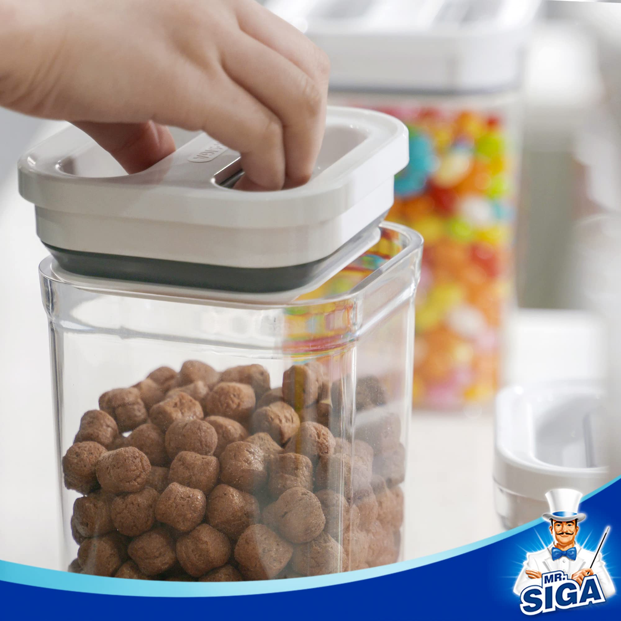MR.SIGA boîtes empilées optimisant l'espace et rangeant le garde-manger