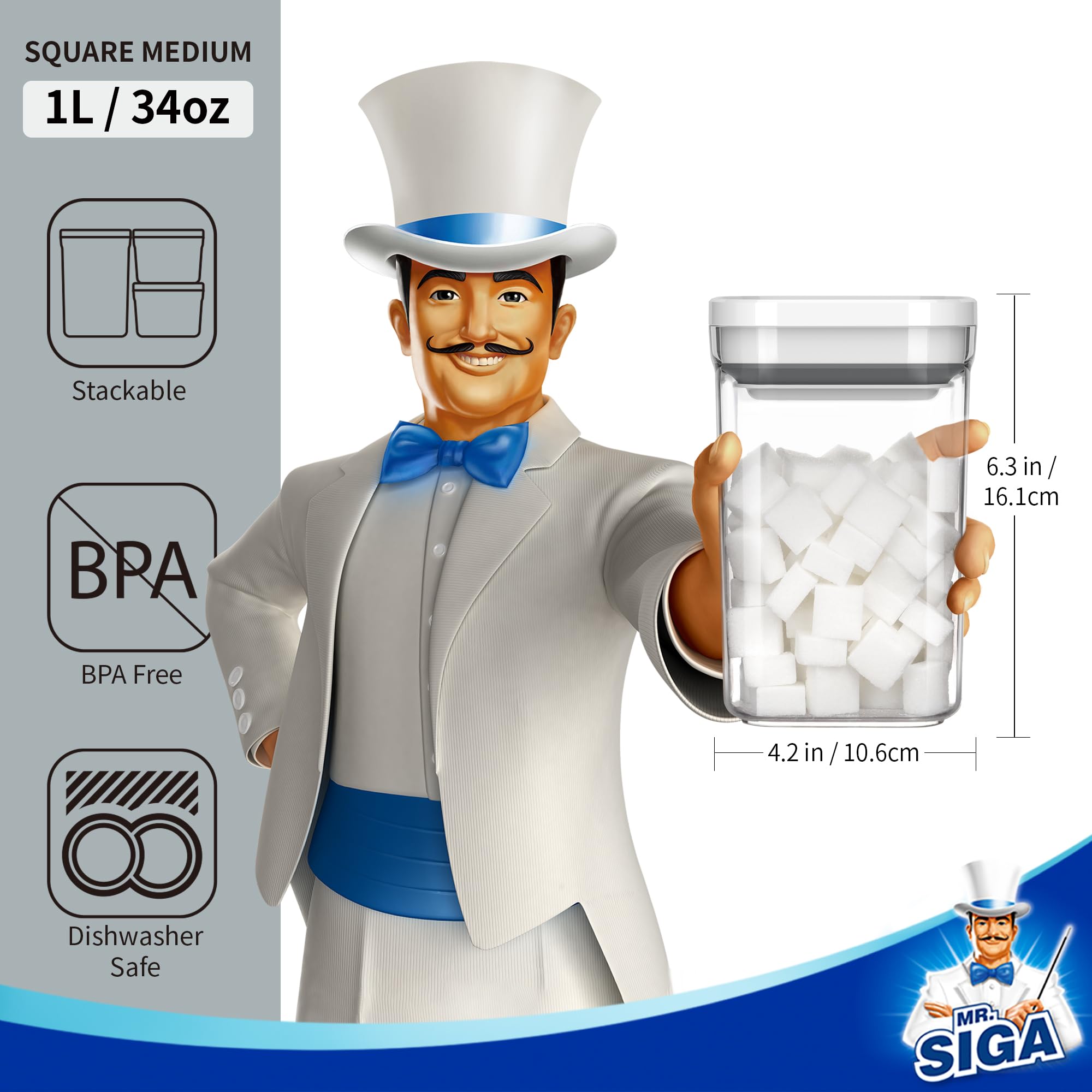 MR.SIGA boîte ouverte en usage pour verser céréales sans renverser
