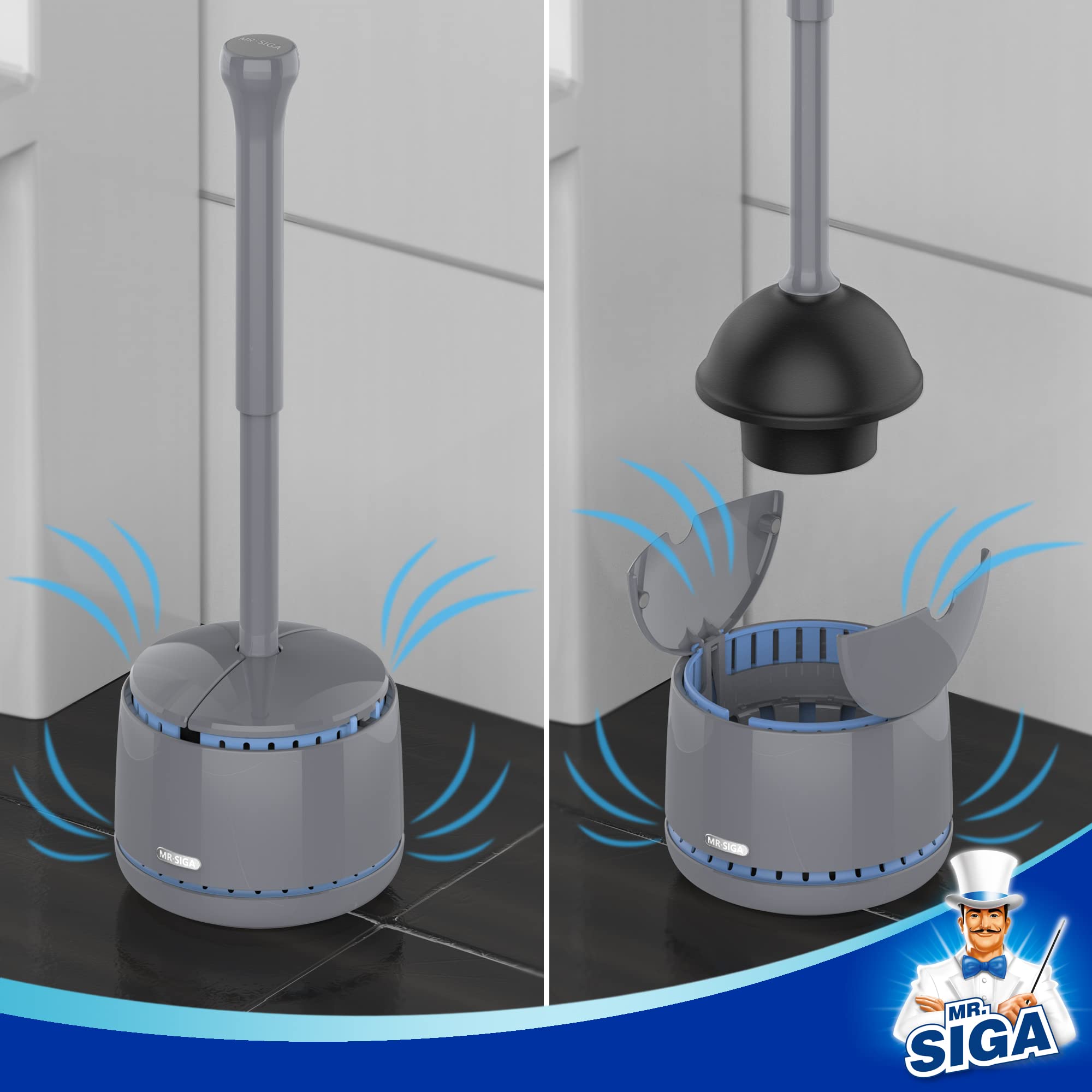 MR.SIGA mise en scène dans salle de bain stylisée montrant un rangement propre