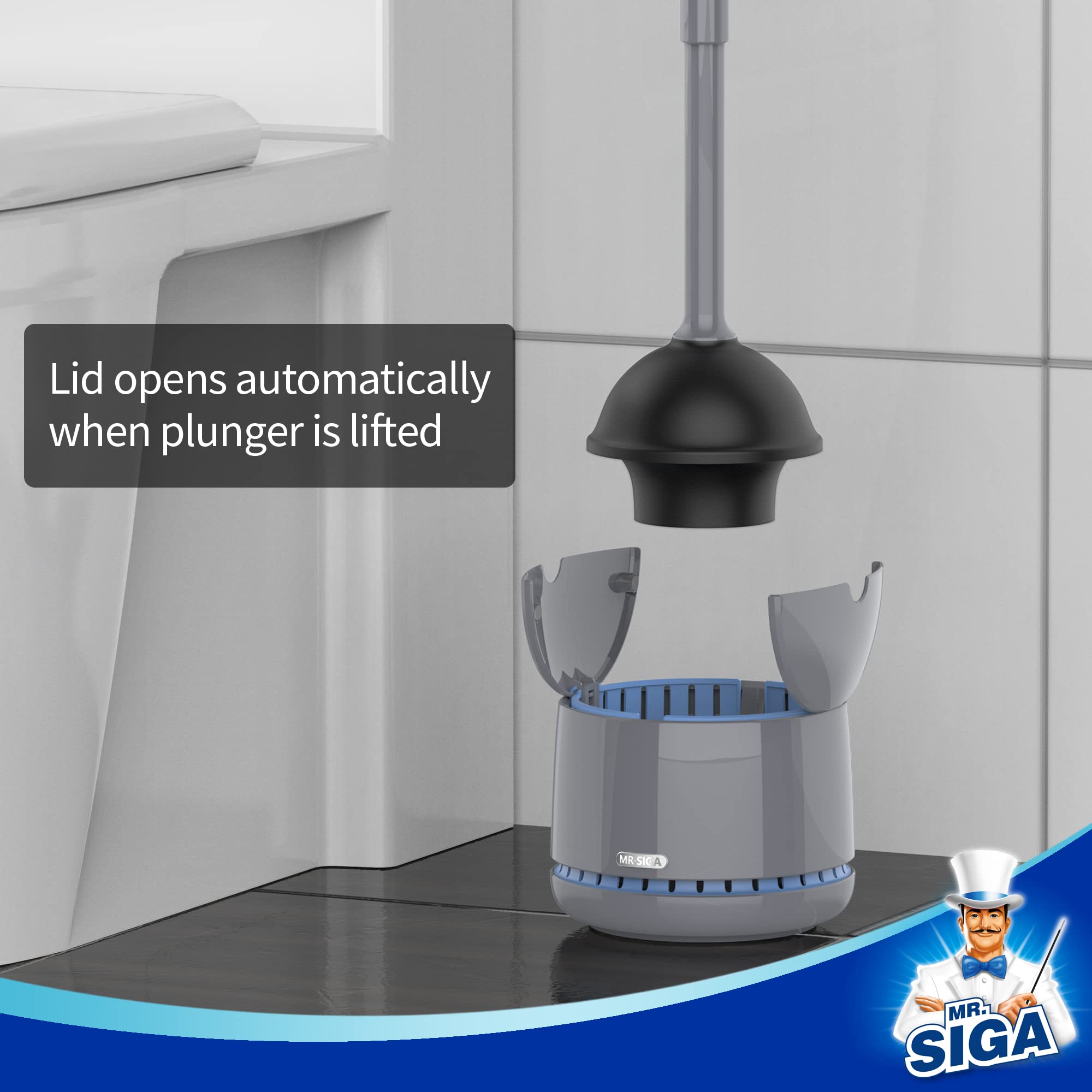MR.SIGA support ouvert montrant le couvercle ventilé pour un séchage hygiénique