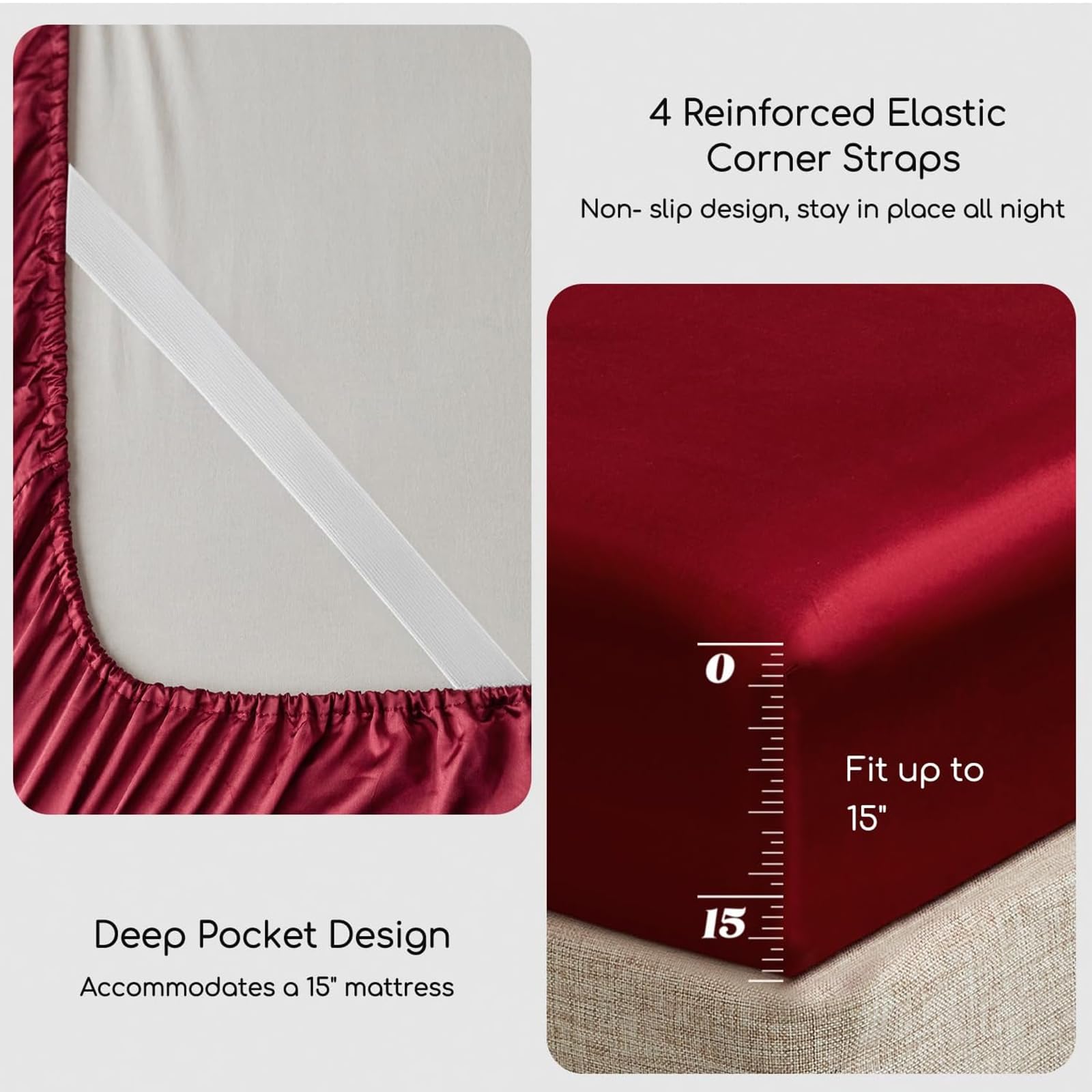 MR&HM draps satin housse posée sur matelas, maintien avec poches profondes