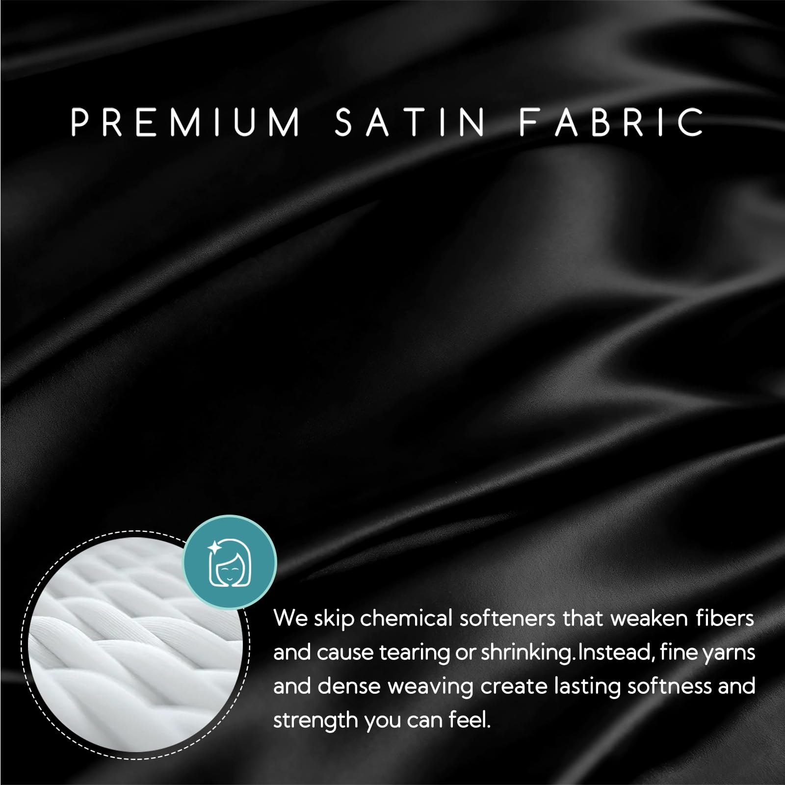 MR&HM gros plan texture satin, surface lisse bénéfique pour cheveux