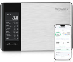 MrOwner vue avant avec plateau inox offrant pesées précises et nettoyage facile