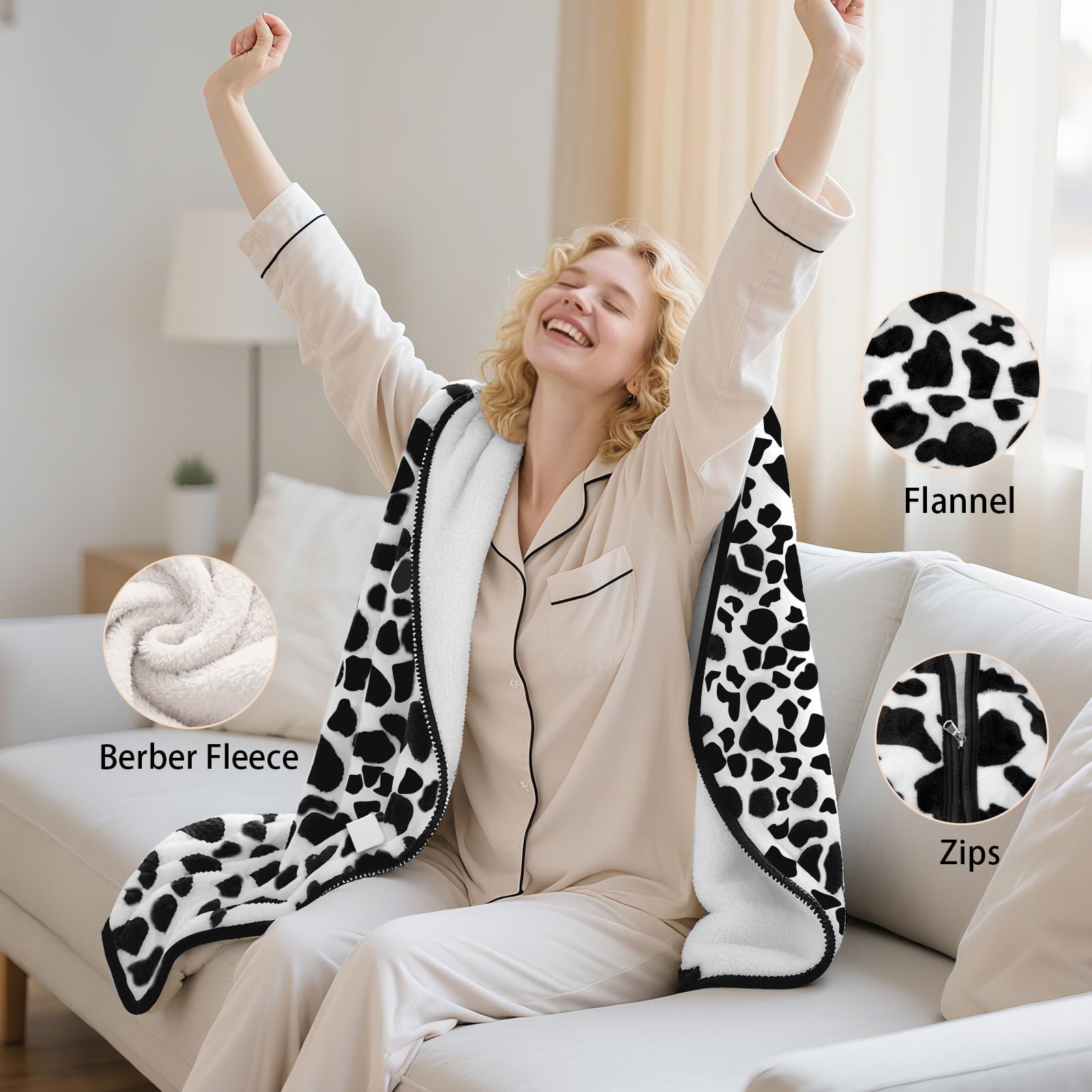 Mrsenloi motif vache sur plaid apportant style cosy à la maison