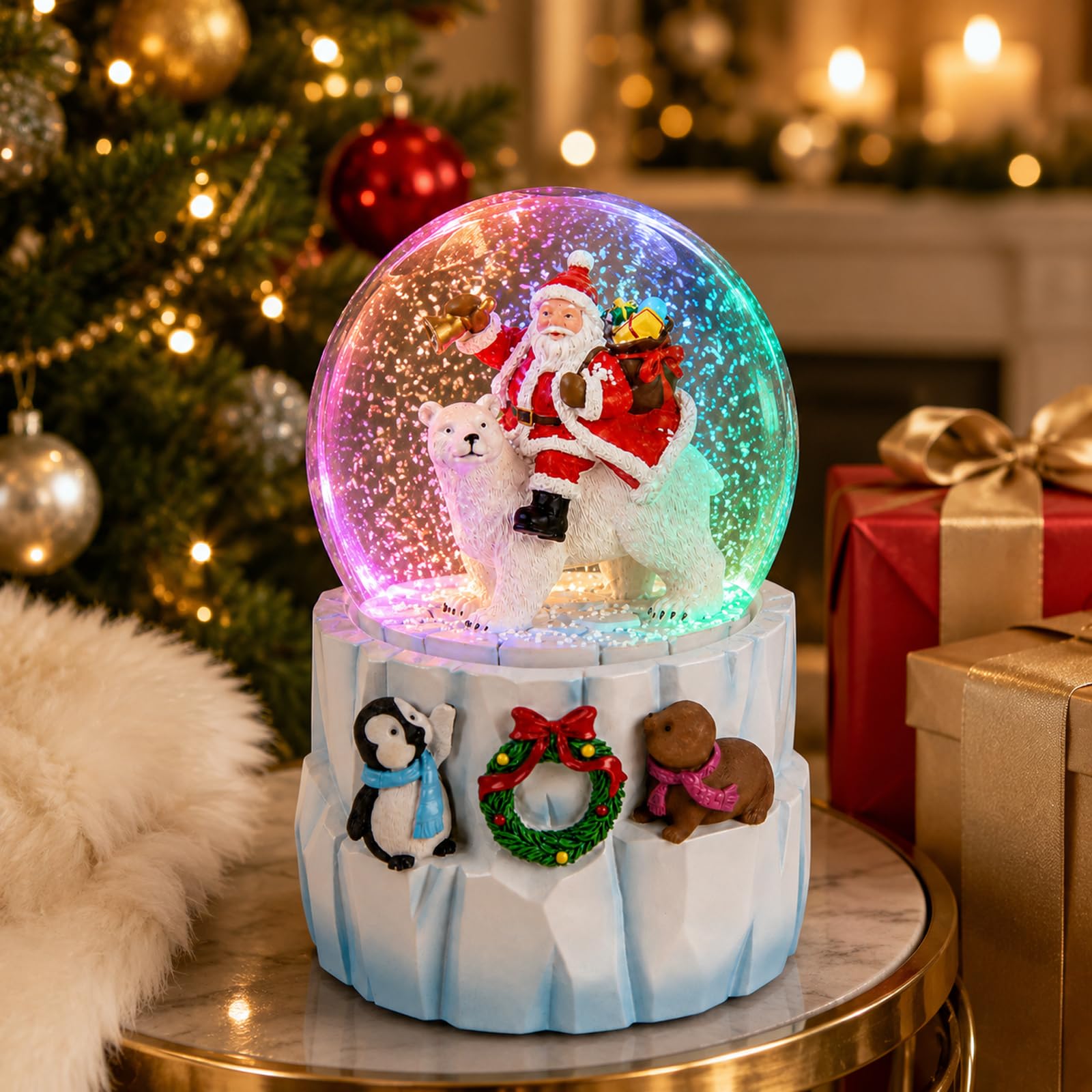 Mr.Winder Père Noël chevauchant un ours polaire scène charmante et expressive