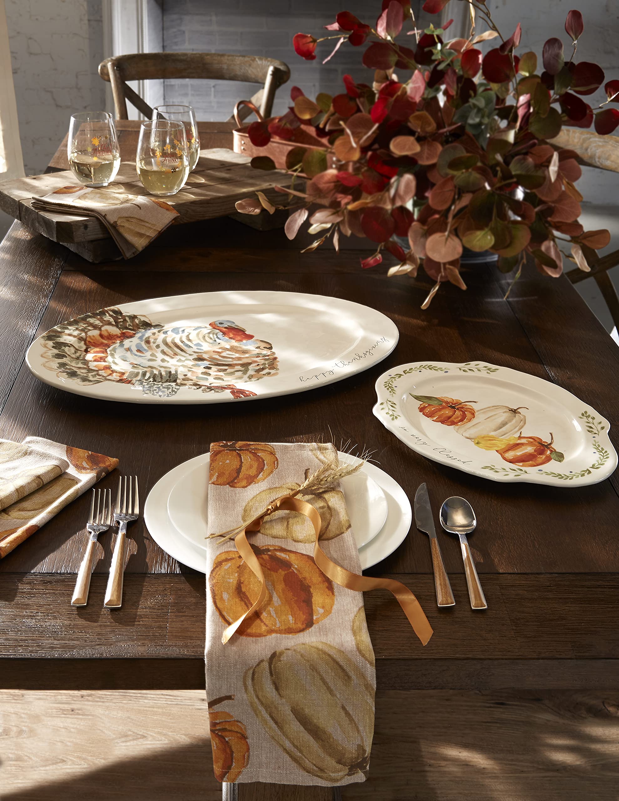 Mud Pie plat dinde table déco automne, s’harmonise avec décorations saisonnières