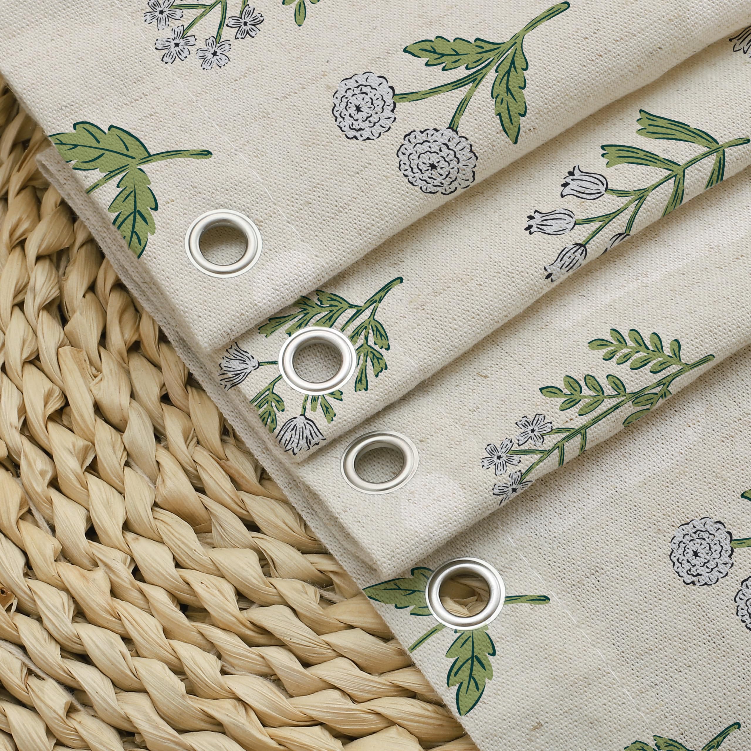 MUGINYU imprimé floral beige et vert, motif vintage attractif