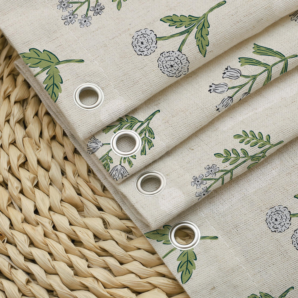 MUGINYU imprimé floral beige et vert, motif vintage attractif