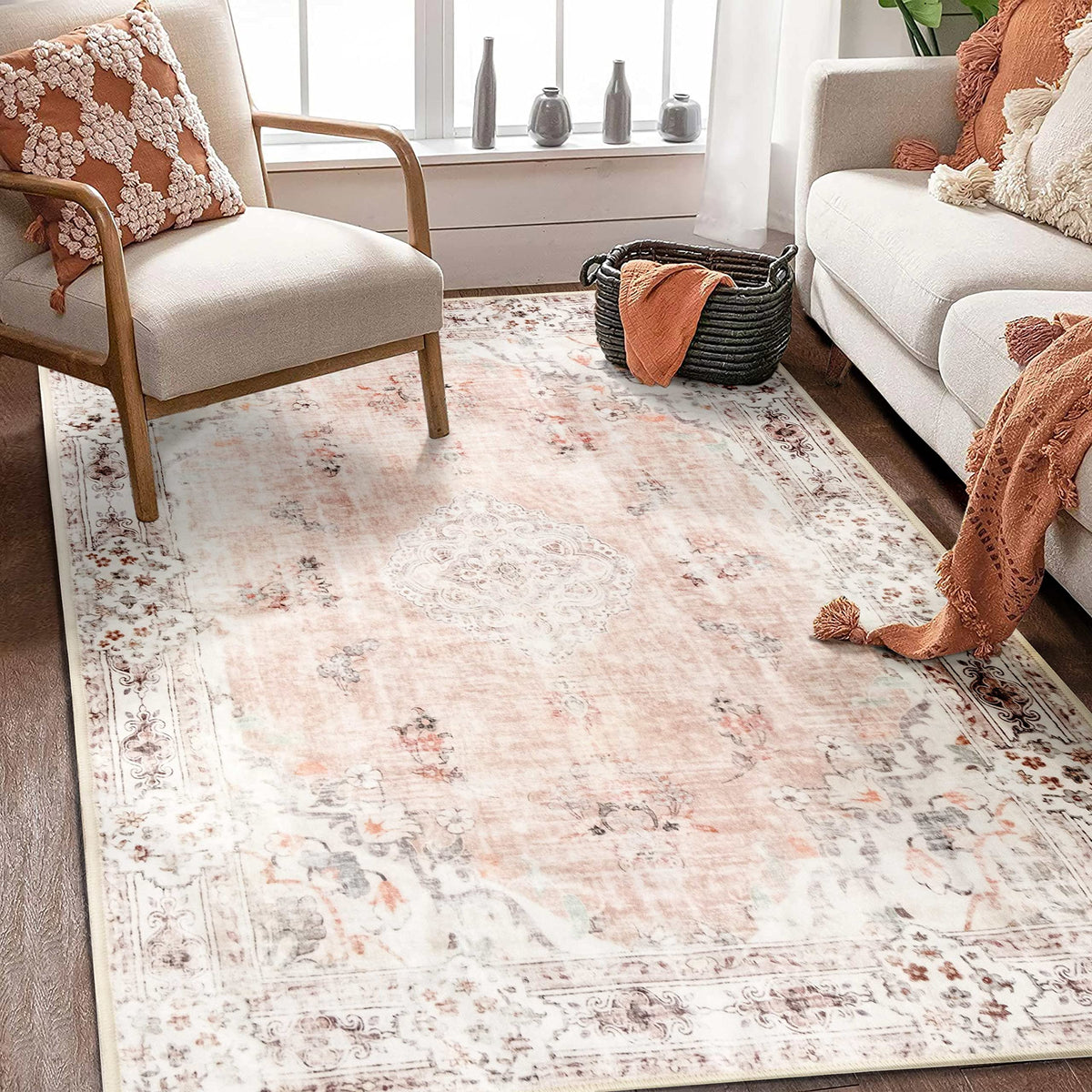 MUJOO tapis rose face avant motif boho floral, ajoute chaleur décorative