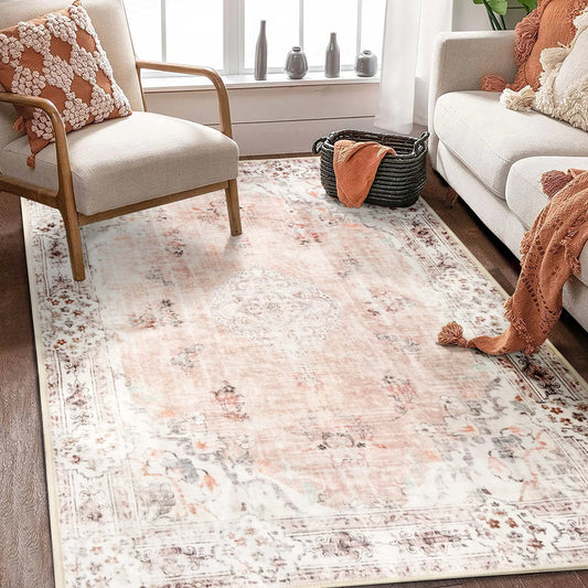 MUJOO tapis rose face avant motif boho floral, ajoute chaleur décorative