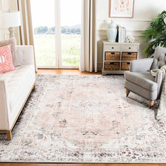 MUJOO vue avant du tapis rose montrant motif floral et ambiance chaleureuse