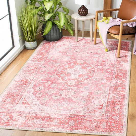 MUJOO tapis rose vue face offrant une ambiance douce et accueillante