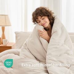 MUXHOMO couette posée sur lit montrant gonflant et confort visuel