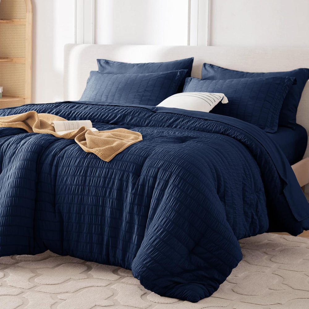 MUXHOMO parure vue avant emballage montrant design et couleur bleu marine pour chambre soignée