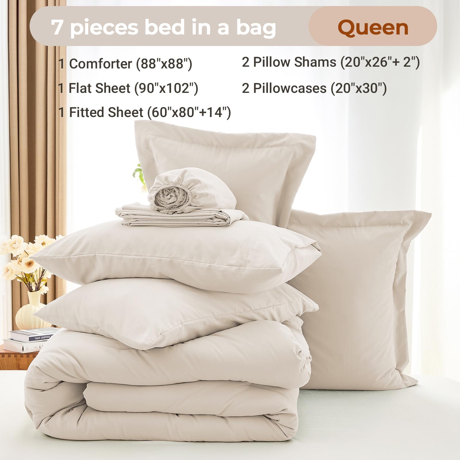 MUXHOMO taies et housses en beige montrant finition et maintien d'oreiller