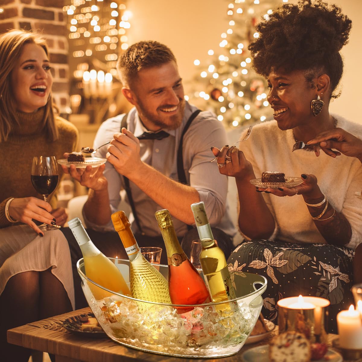 mwellewm seau en usage sur table de fête gardant bouteilles au frais
