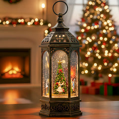MXwcy vue de face du globe décoratif montrant la scène de Noël animée