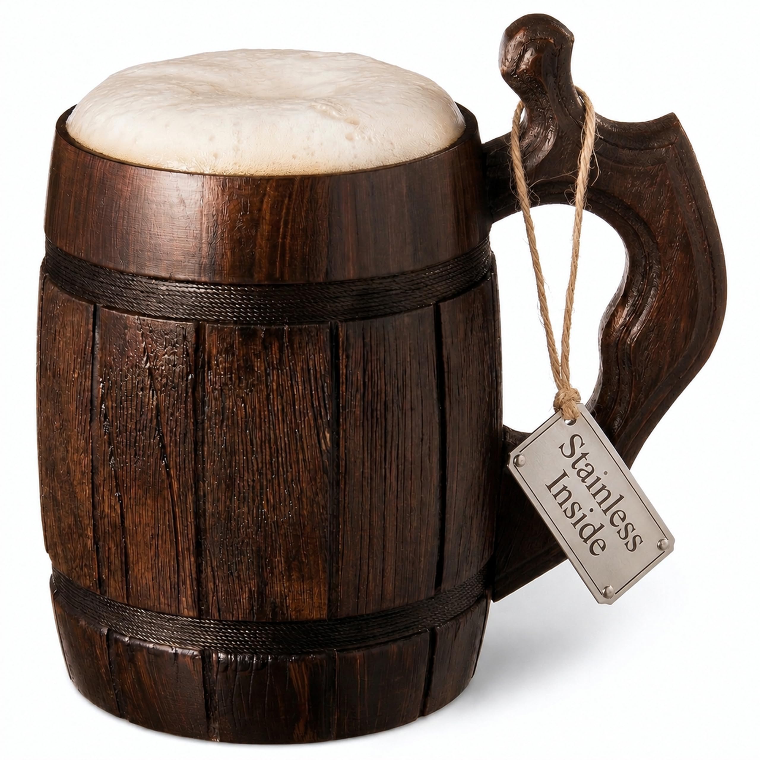 MyFancyCraft chope devant montrant design brun baril et finition artisanale