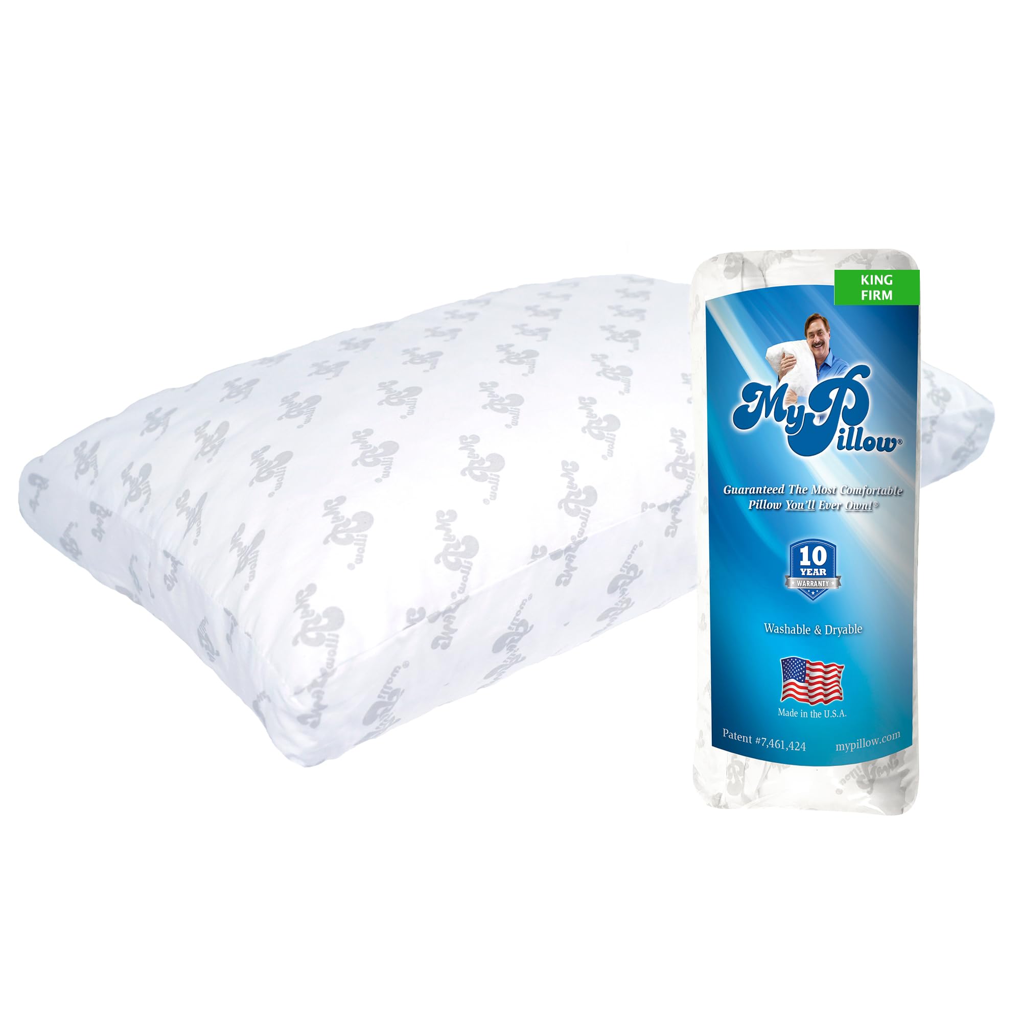 MyPillow face avant emballage montrant la taille King et bénéfice soutien