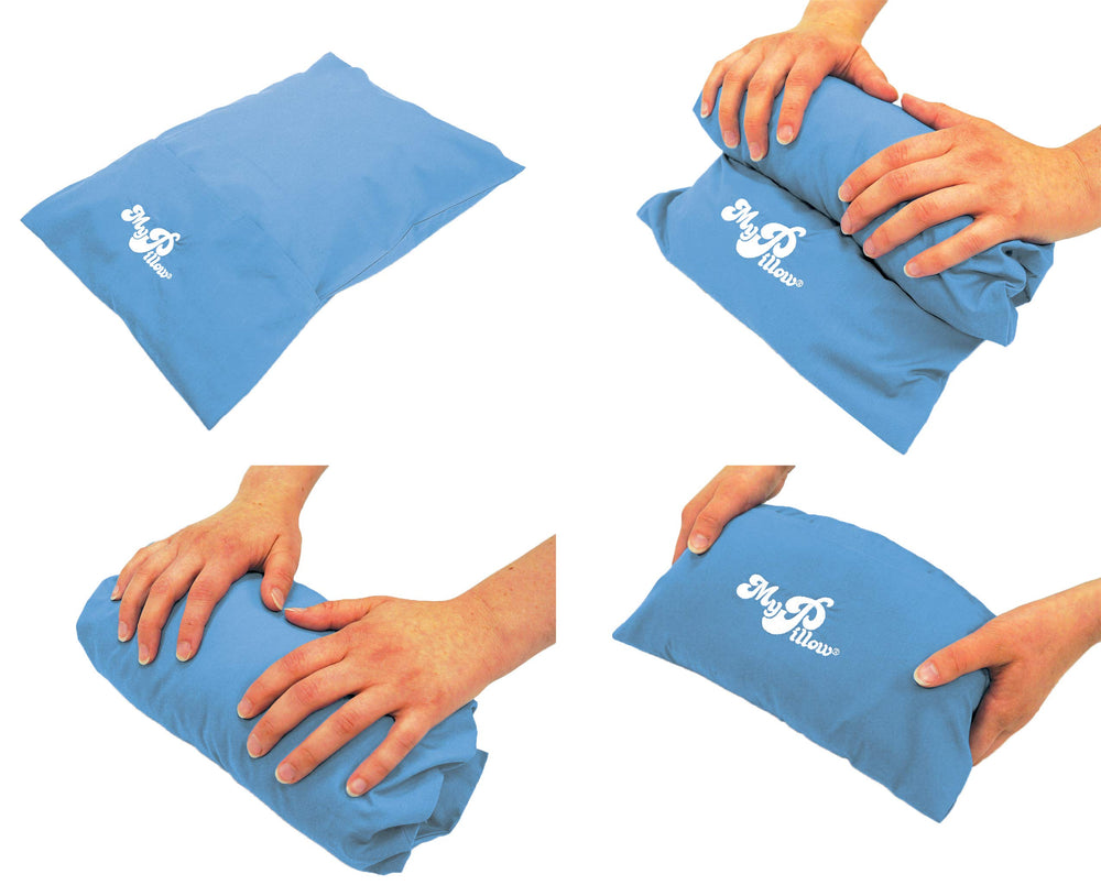 MyPillow oreiller en usage dans un siège d'avion pour soutien nuque pratique