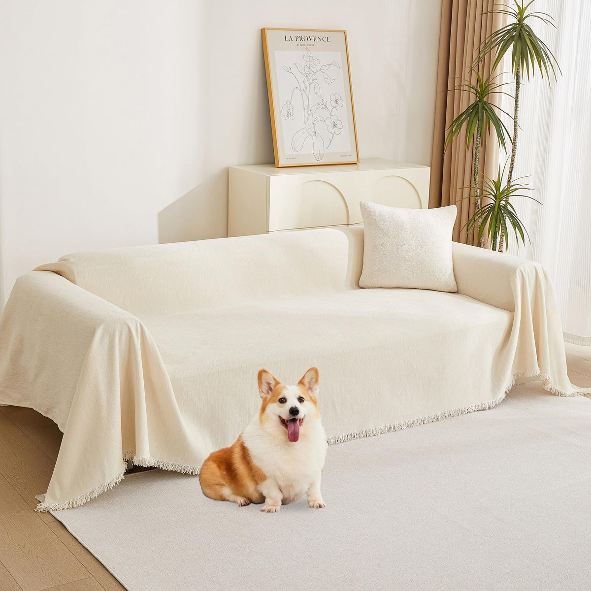 MYSKY HOME housse face entière beige protégeant canapé avec esthétique soignée