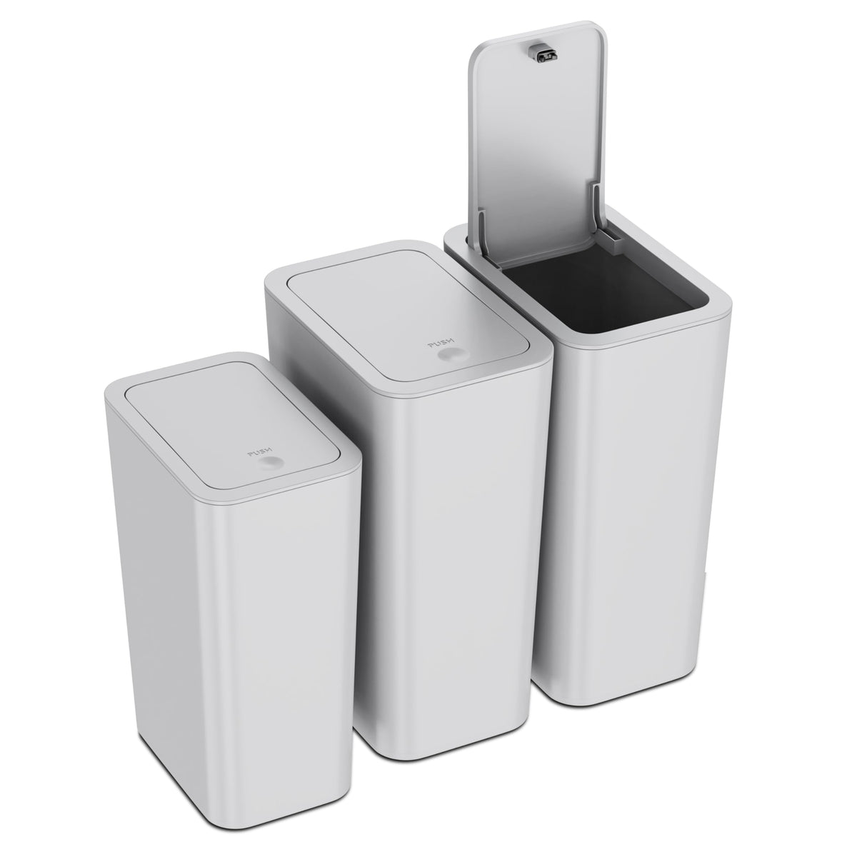 N. NETDOT ensemble de trois poubelles grises compactes pour gain d'espace