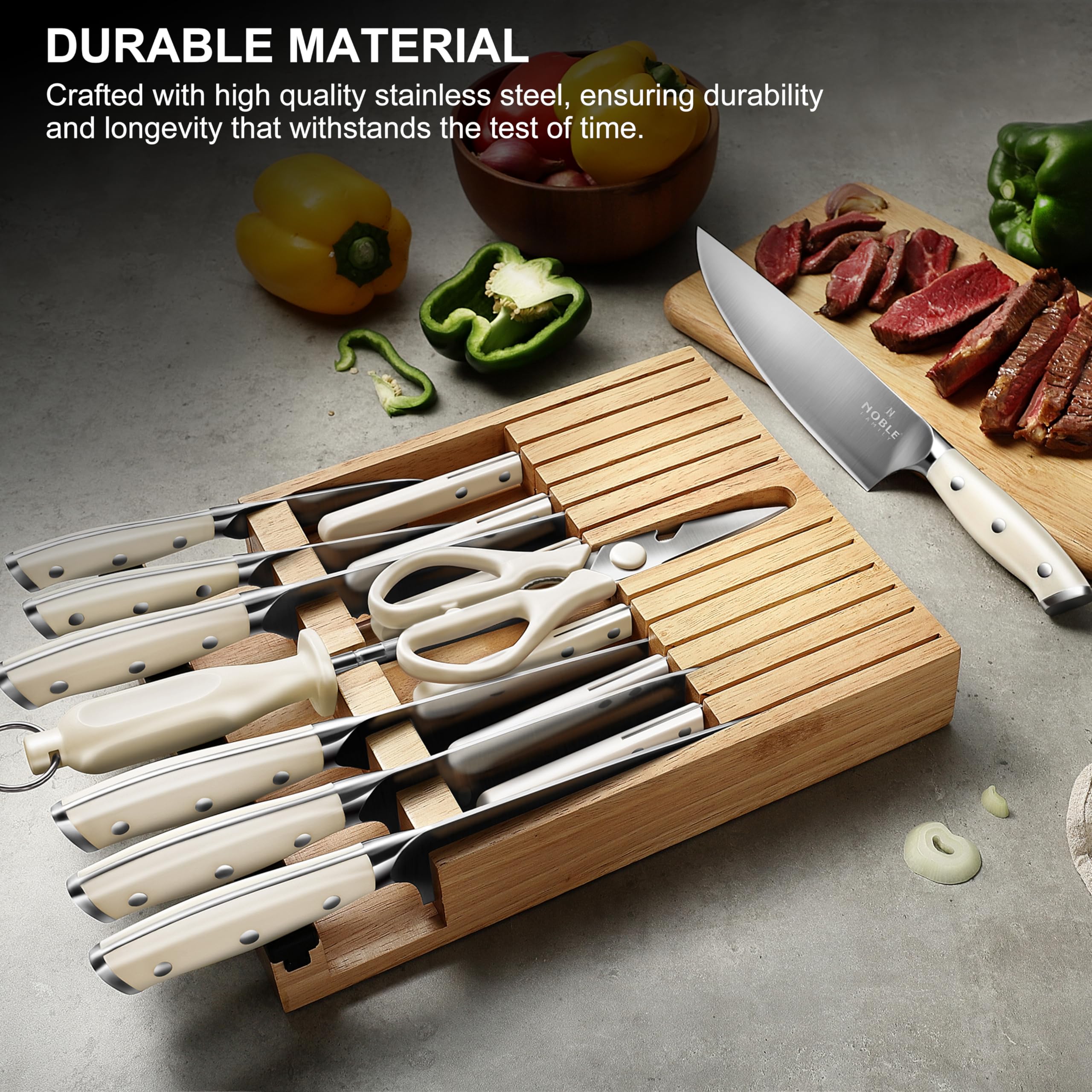 N NOBLE FAMILY planche à découper avec couteaux et accessoires, préparation complète