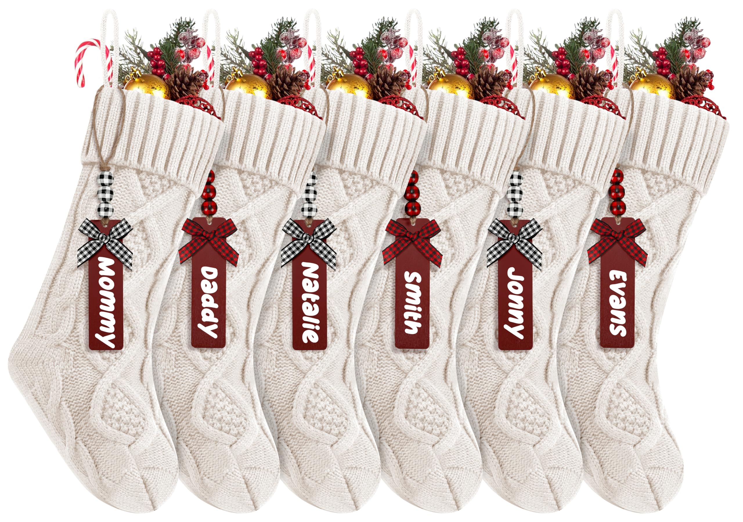 Nackiy lot de six chaussettes de Noël blanc rouge vert, déco festive