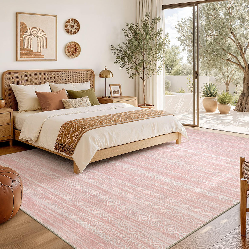 Nakagishi tapis 5x7 à côté d'une chaise, montre échelle et proportion