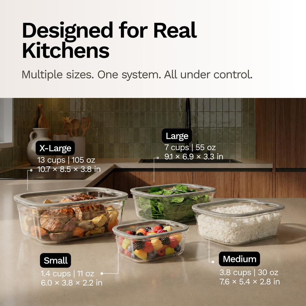 Naked Kitchen présentation des quatre tailles côte à côte facilitant choix de portions