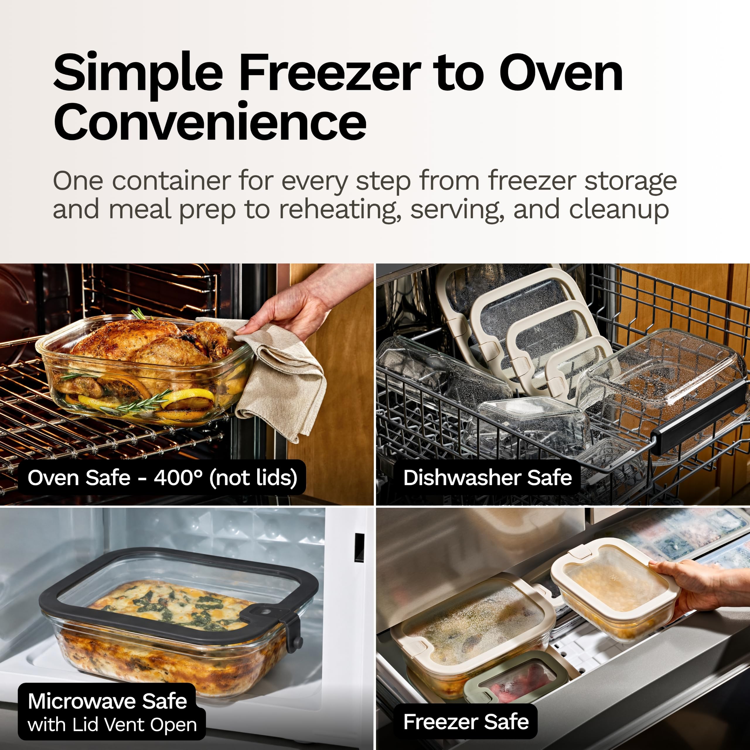 Naked Kitchen mise en scène cuisine lifestyle illustrant compatibilité four, congélateur et lave-vaisselle