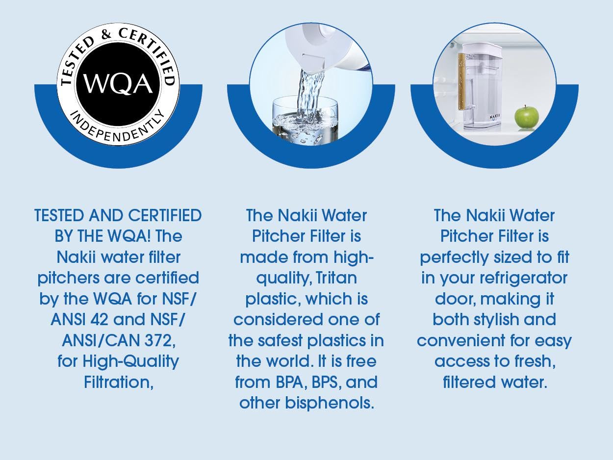 Nakii emballage avec étiquettes WQA et certifications visibles pour confiance