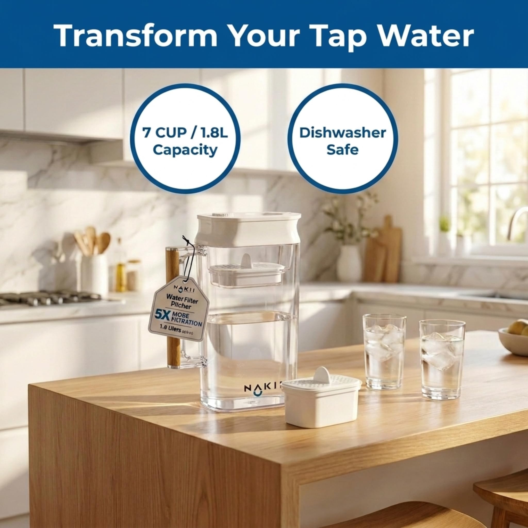 Nakii gros plan sur la cartouche filtrante indiquant filtration efficace