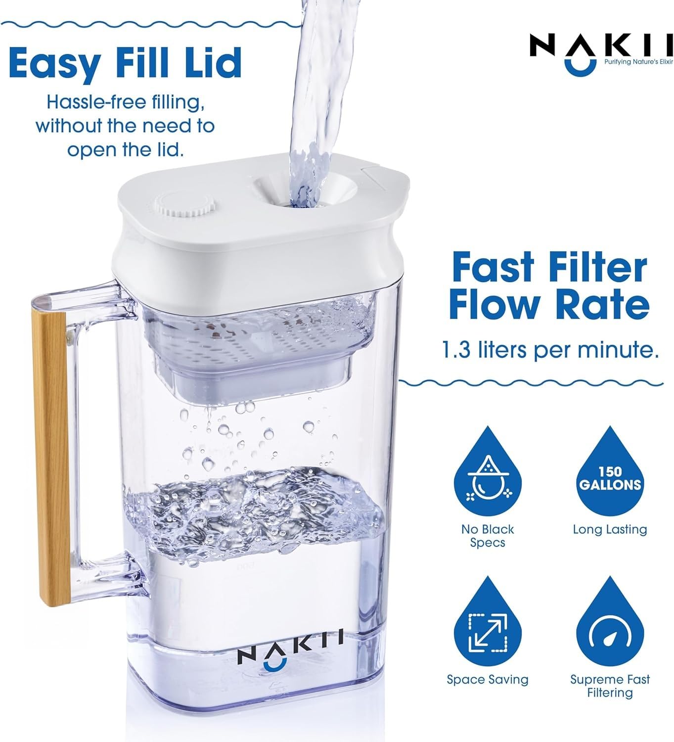 Nakii coupe translucide montrant eau claire après filtration bénéfique