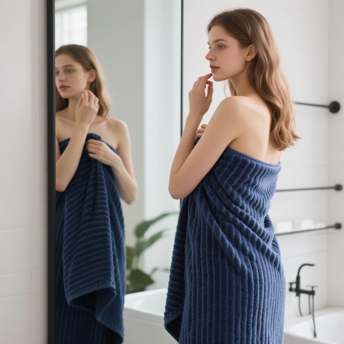 NALIVO serviette mains et gant assortis disposés, idéal pour salle de bain