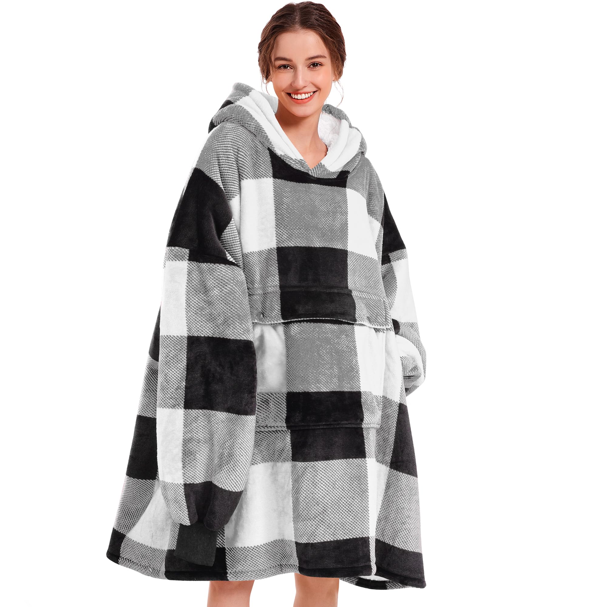 Narecte view face avant du pull couverture, style gris carreaux et confort visible