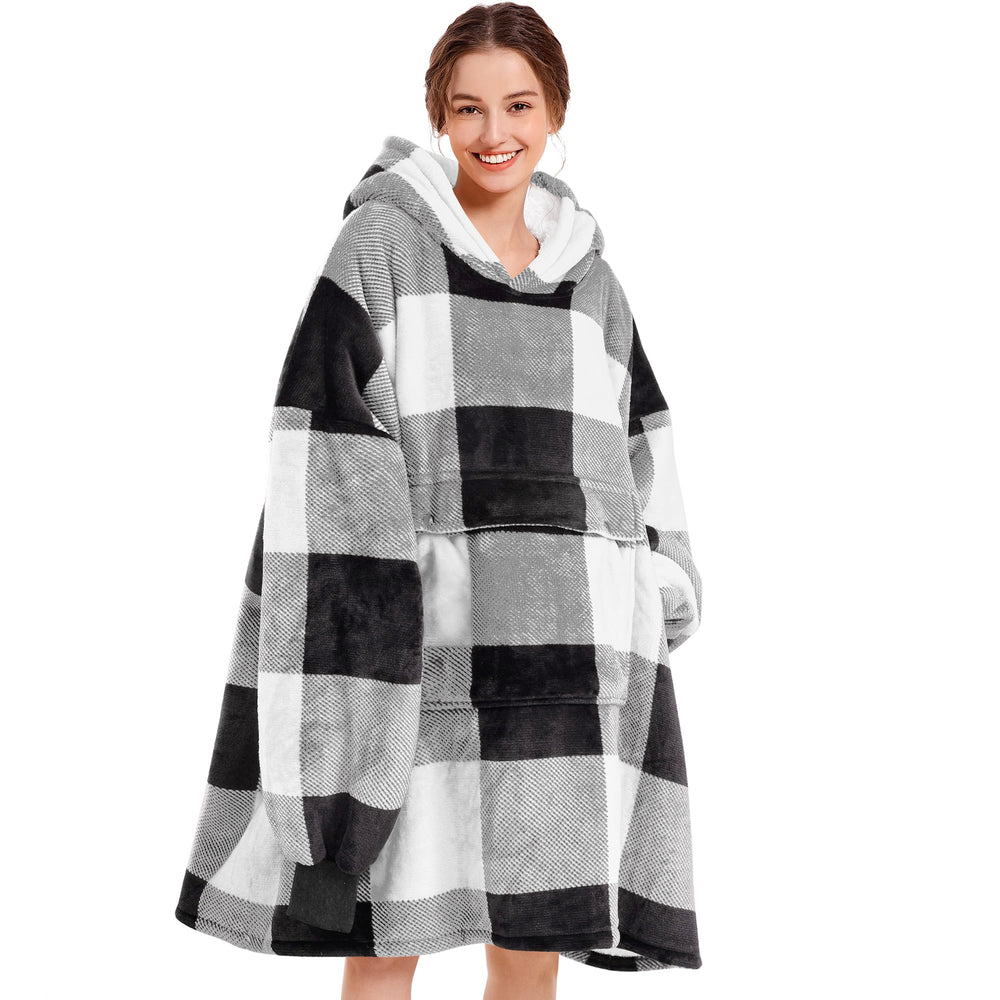 Narecte view face avant du pull couverture, style gris carreaux et confort visible