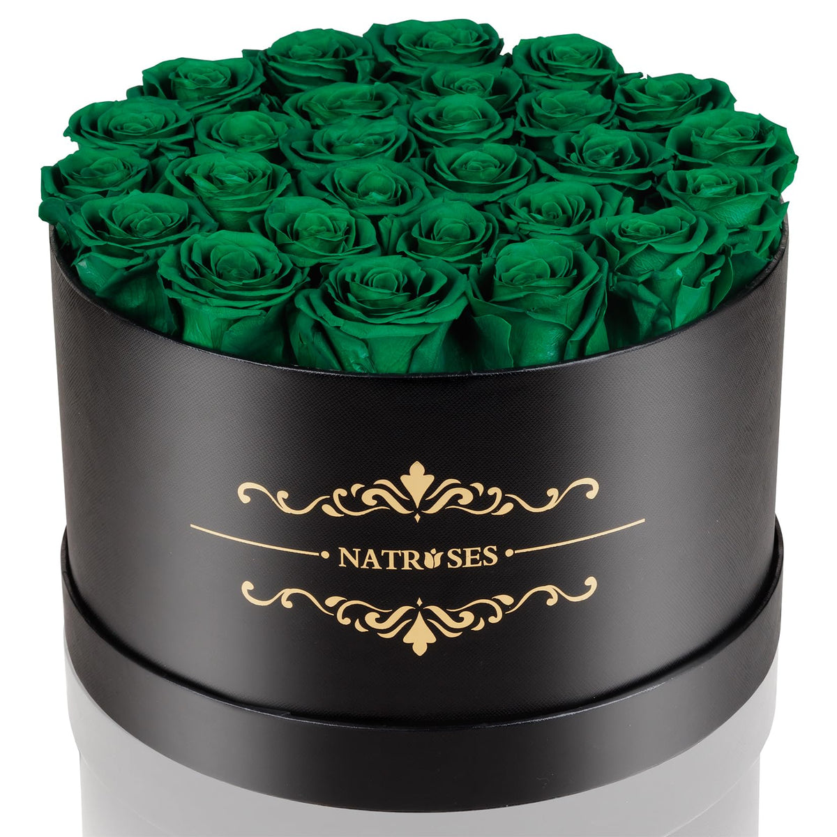 NATROSES boîte noire ouverte montrant 27 roses, cadeau élégant durable