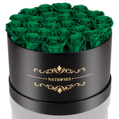 NATROSES boîte noire ouverte montrant 27 roses, cadeau élégant durable