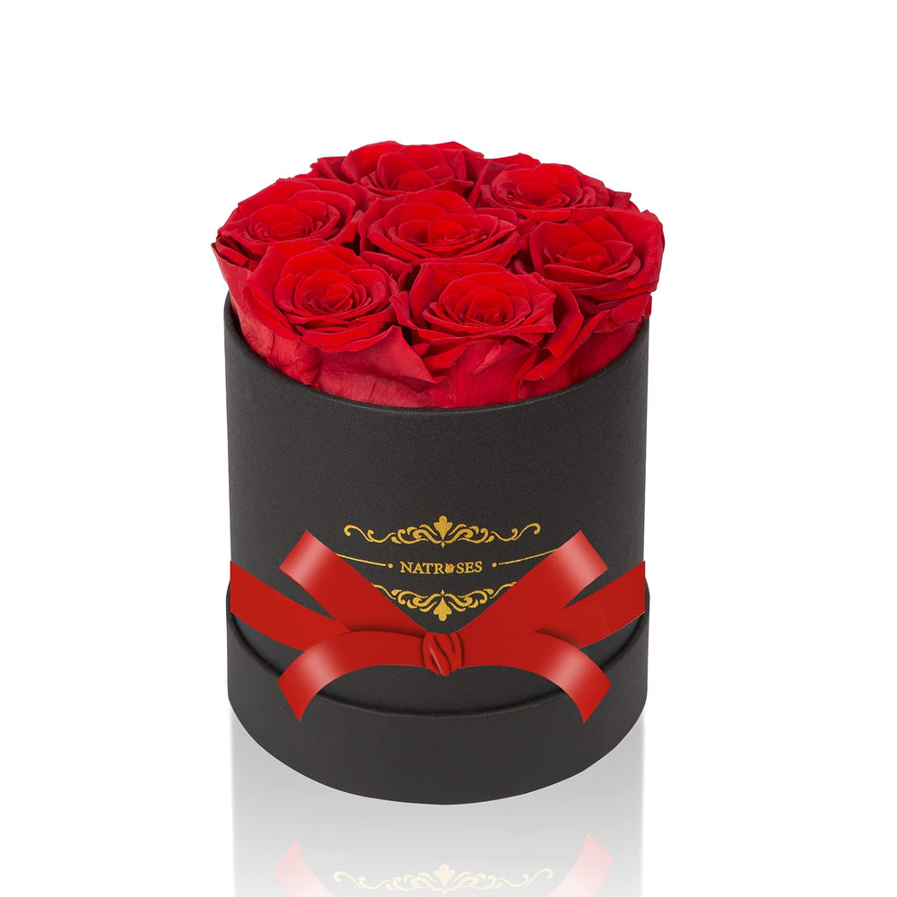 NATROSES coffret ouvert montrant sept roses, cadeau prêt à offrir