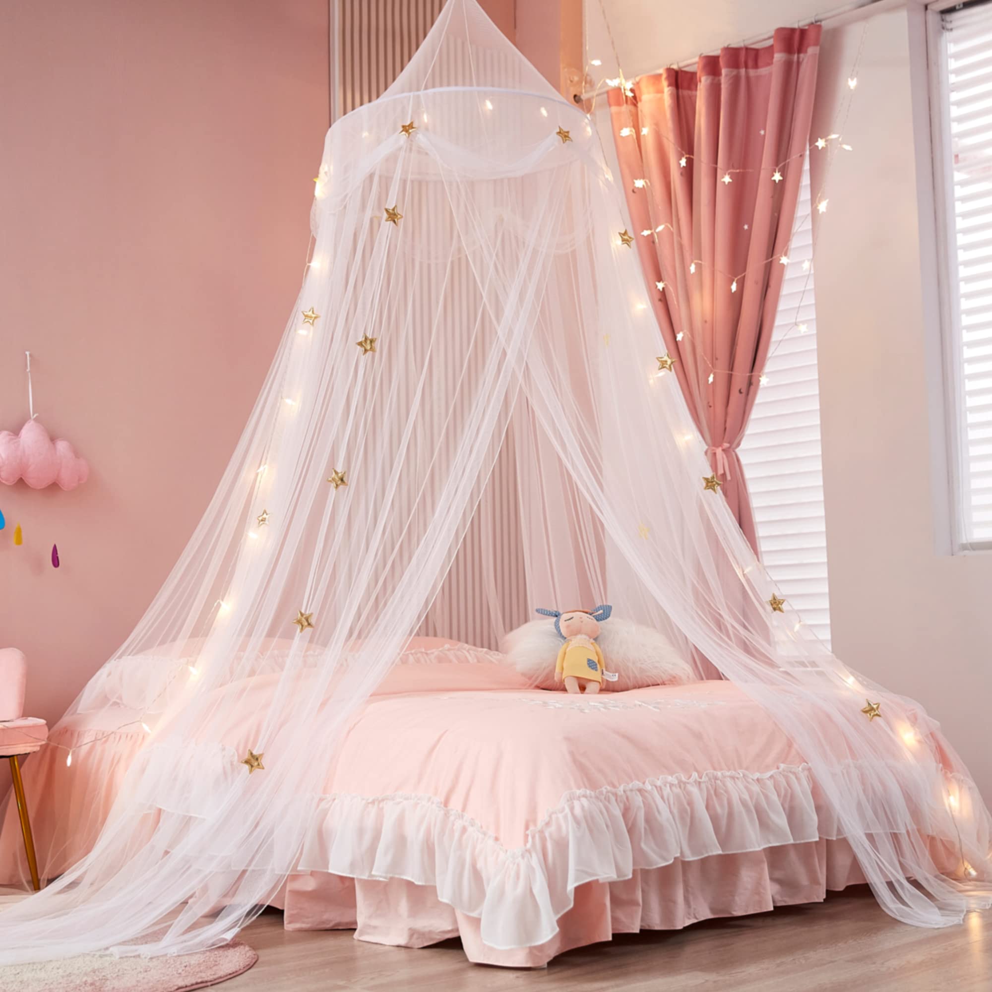 Nattey voile de lit vue avant présentant le design doré et protection