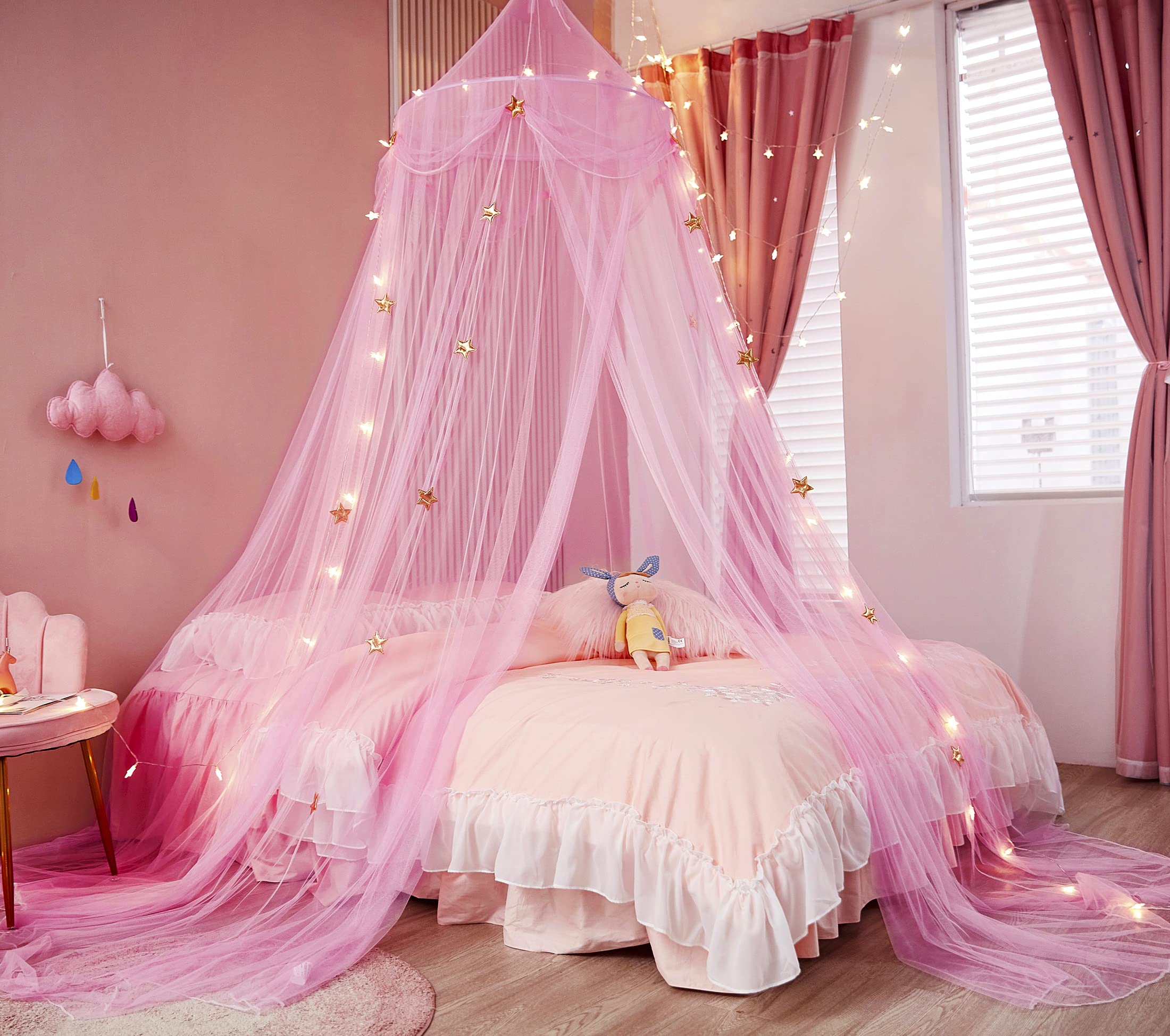 Nattey voile de lit rose devanture décor princesse et protection moustiques