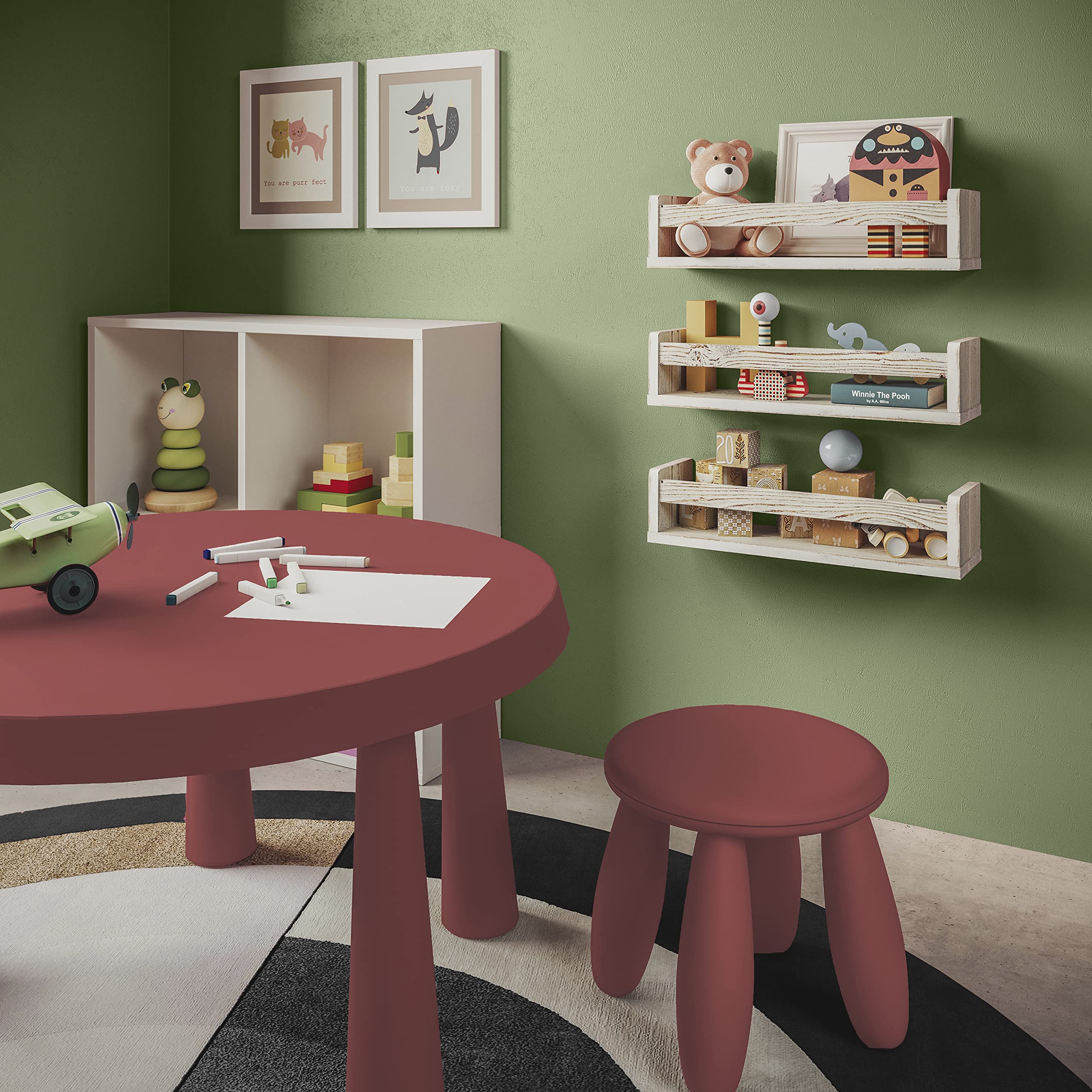 NATURE SUPPLIES étagère vue de face en bois blanchi, design épuré pour rangement décoratif