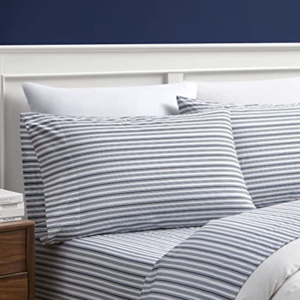 Nautica face du paquet montrant le jeu de draps Twin XL et ses bénéfices pratiques