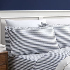 Nautica face du paquet montrant le jeu de draps Twin XL et ses bénéfices pratiques