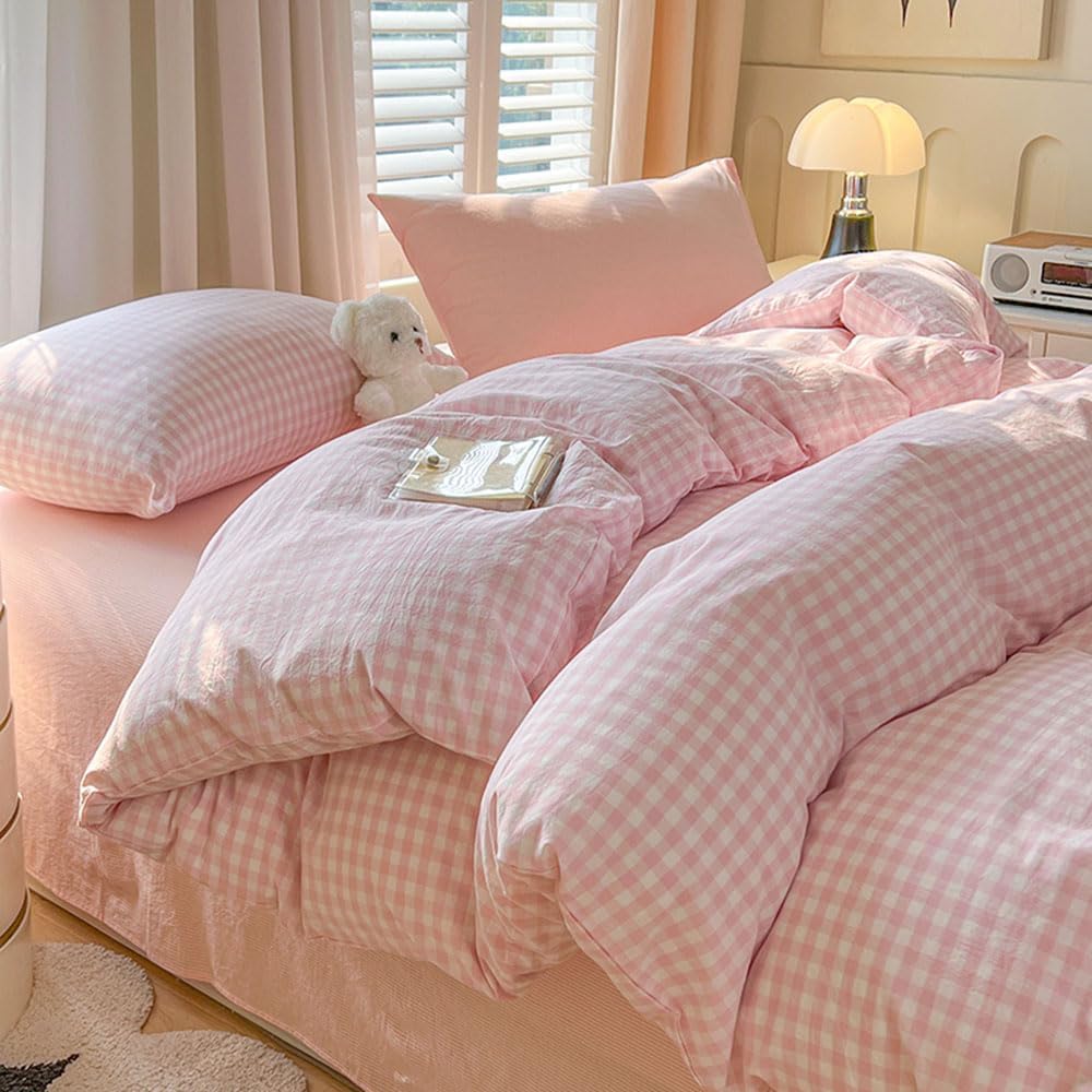 Nayoroom housse de couette vichy face montrant motif rose et blanc pour chambre accueillante