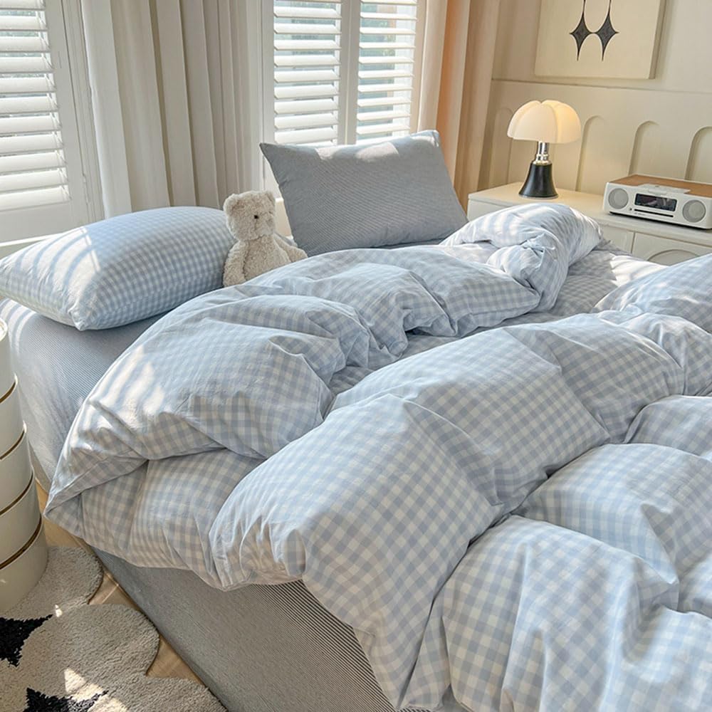 Nayoroom motif vichy bleu blanc gros plan montre douceur textile